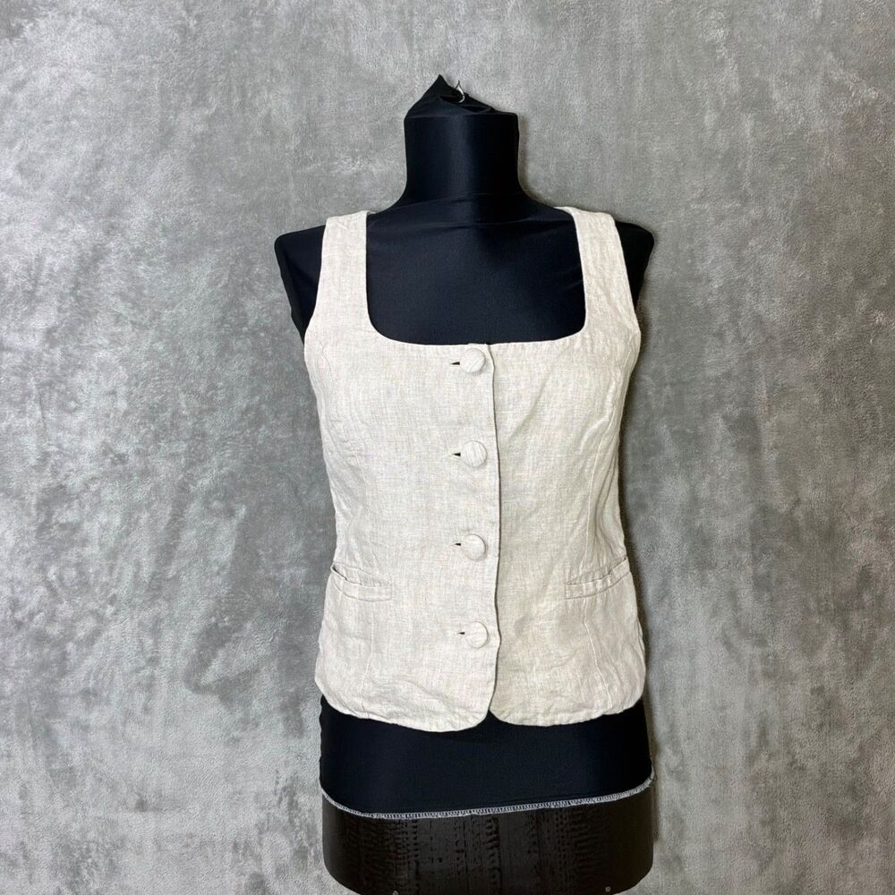 J. Crew Women's 00/ XS  Linen Scoop neck Vest Covered Button Front pockets